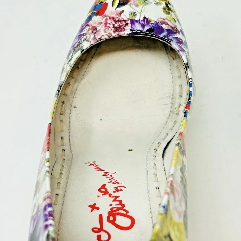Alice + Olivia Floral Pumps‎ Patent Leather Pointy Toe Stiletto Heels 38.5